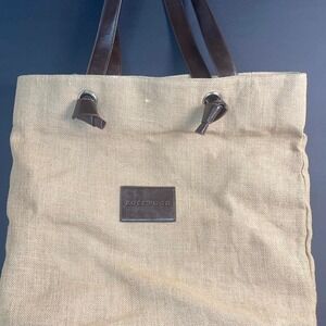 Rosewood brown leather and jute/burlap shopping/beach tote bag